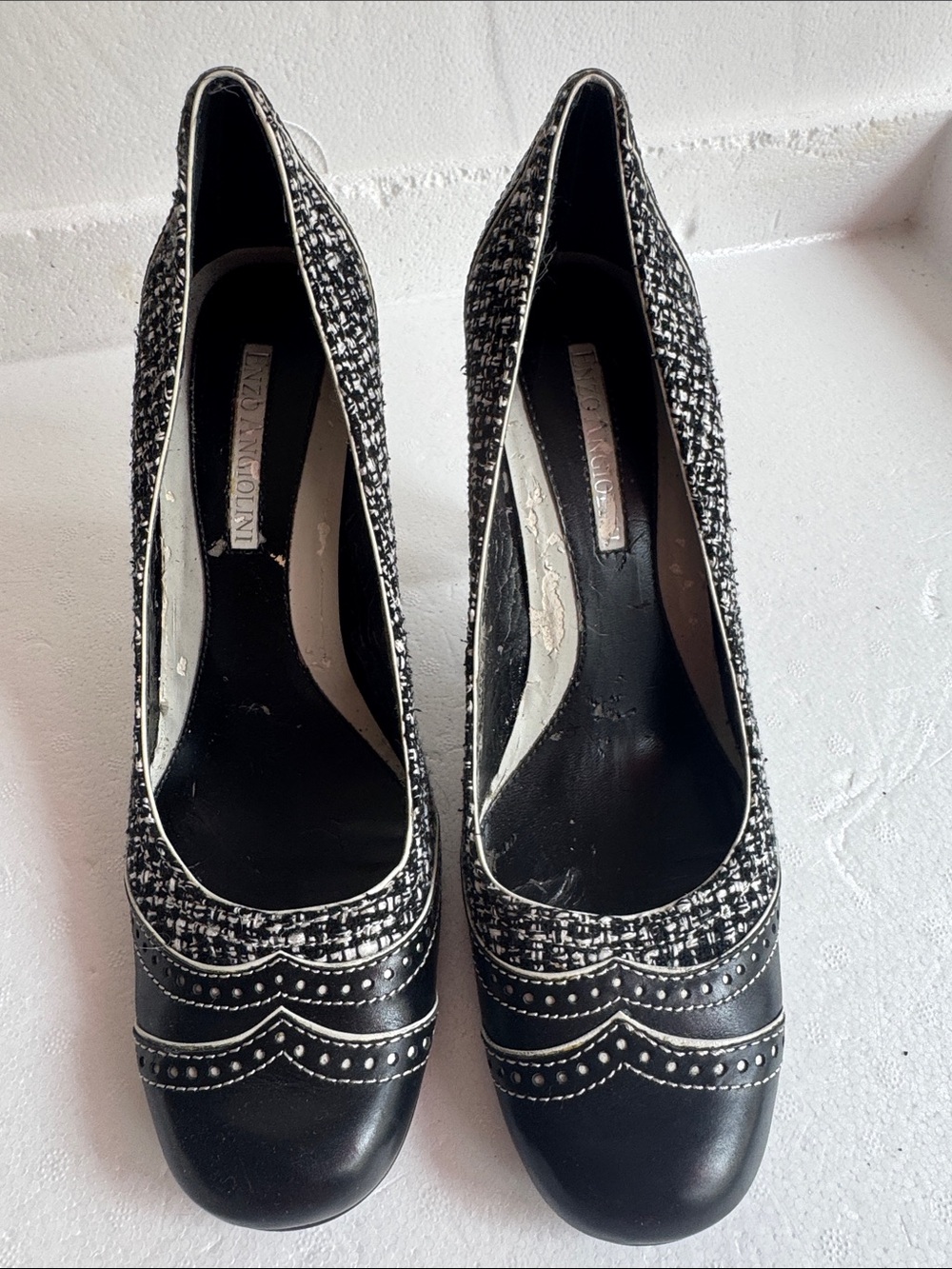 Enzo Angiolini Bkack Tweed & Leather Studded Pumps